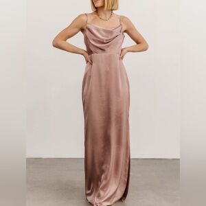 Baltic Born NWT Sydney Satin Maxi Bridesmaids Gown Formal Dusty Mauve Pink Small